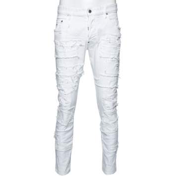 Pre Owned Dsquared2 White Distressed Denim Jeans XL