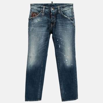 Pre Owned Dsquared2 Navy Blue Cotton Distressed Jeans S
