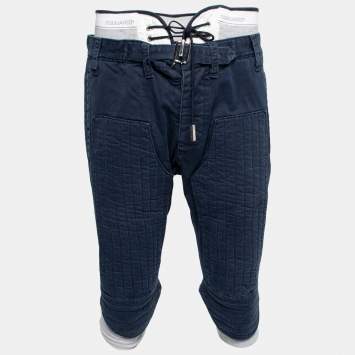 Pre Owned Dsquared2 Navy Blue Cotton & Rib Knit Inset Shorts M