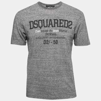 Pre Owned Dsquared2 Grey Logo Print Cotton New Tight Hetero Guy Fit T-Shirt S