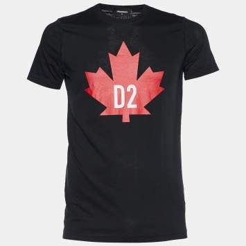 Pre Owned Dsquared2 Black Jersey Maple Leaf Print Classic Fit T-Shirt M