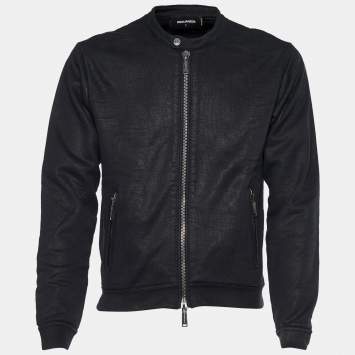 Pre Owned Dsquared2 Black Cotton Knit Foil Print Zip Front Bomber Jacket L