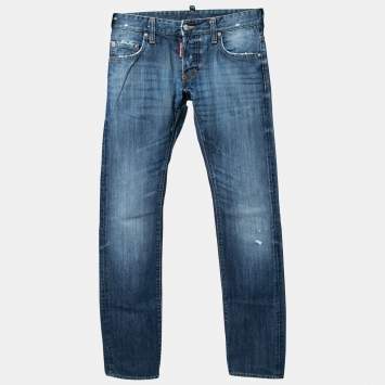 Pre Owned Dsquared2 Blue Distressed Denim Straight Fit Jeans M Waist 30