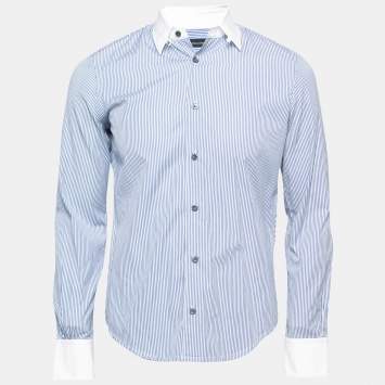 Pre Owned Dsquared2 Blue Striped Cotton Contrast Collar & Cuff Button Front Shirt S