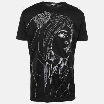 Pre Owned Dsquared2 Black Embroidered Cotton Short Sleeve T-Shirt XL