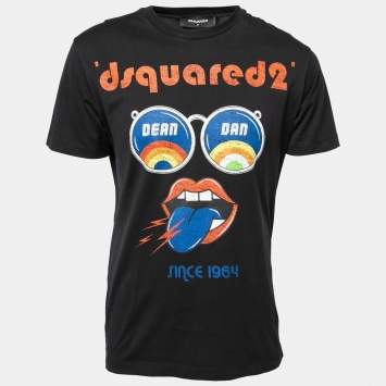 Pre Owned Dsquared2 Black Cotton Logo Printed Short Sleeve T-Shirt M