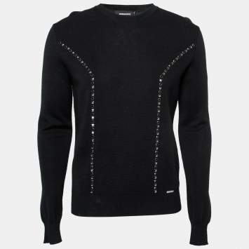 Pre Owned Dsquared2 Black Stud & Gem Embellished Wool Sweater M