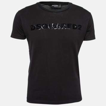 Pre Owned Dsquared2 Black Stretch Cotton Logo Embellished Short Sleeve T-Shirt S
