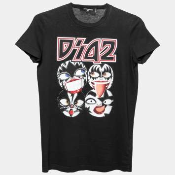 Pre Owned Dsquared2 Black Kiss Band Print Cotton T-Shirt XS