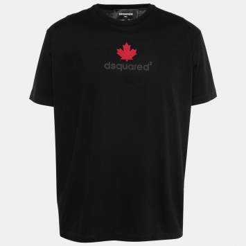 Pre Owned Dsquared2 Black Logo Appliqued Cotton Short Sleeve T-Shirt M