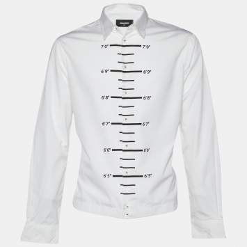 Pre Owned Dsquared2 White Height Chart Printed Cotton Button Front Shirt XXL
