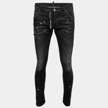 Pre Owned Dsquared2 Black Denim Distressed-Effect Skinny Slim Fit Jeans M Waist 34"