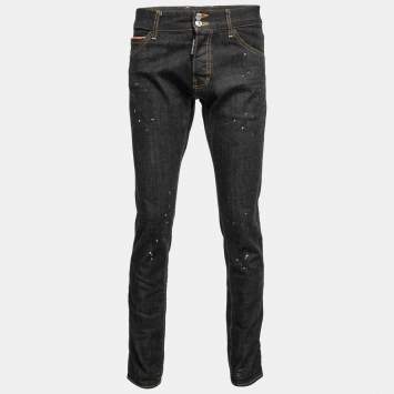 Pre Owned Dsquared2 Black Denim Paint Splash Jeans M Waist 36"
