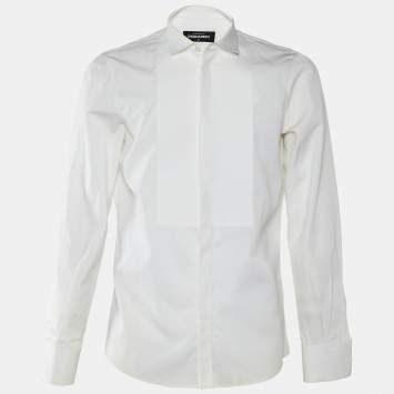 Pre Owned Dsquared2 White Cotton Button Front Tuxedo Shirt XL