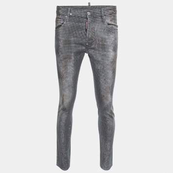 Pre Owned Dsquared2 Grey Distressed Studded Denim Slim Fit Jeans M Waist 34"