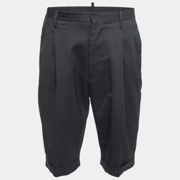 Pre Owned Dsquared2 Charcoal Grey Wool Pleated Bermuda Shorts M
