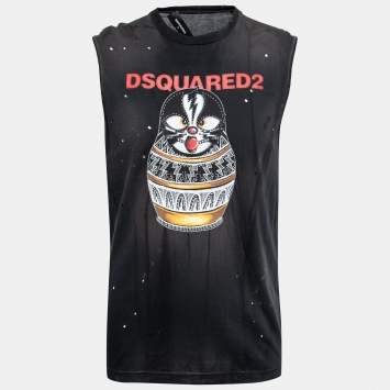 Pre Owned Dsquared2 Black Distressed Effect Kiss Print Cotton Sleeveless T-Shirt M
