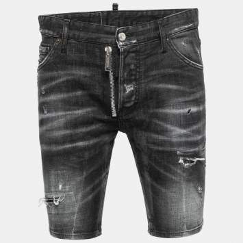 Pre Owned DSquared2 Black Distressed Faded Denim Bermuda Shorts M Waist 31"