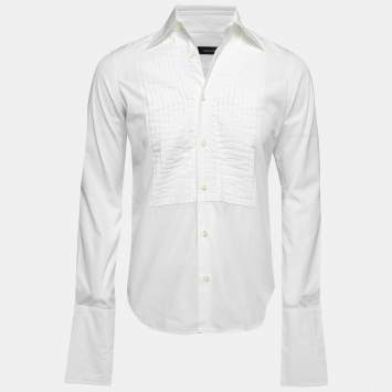 Pre Owned Dsquared2 White Cotton Tuxedo Shirt S