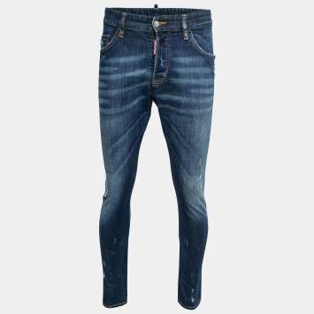 Pre Owned Dsquared2 Blue Distressed Denim Skinny Jeans L Waist 34"