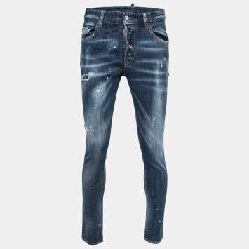 Pre Owned Dsquared2 Blue Distressed Denim Skater Jeans M Waist 32"
