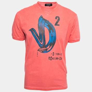 Pre Owned Dsquared2 Pink Logo Print Cotton New Dean Fit T-Shirt L