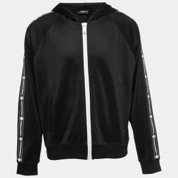 Pre Owned Dsquared2 Black Jersey Side Stripe Detail Zip-Up Jacket XL