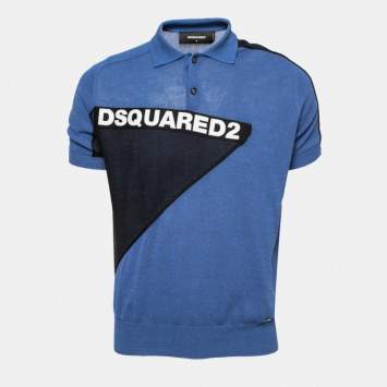 Pre Owned Dsquared2 Blue Knit Logo Polo T-Shirt M