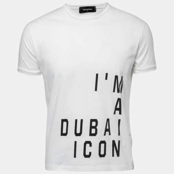 Pre Owned Dsquared2 White I'M a Dubai Icon Print Cotton Crew NecK T-Shirt S