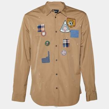 Pre Owned Dsquared2 Brown Cotton Applique Detail Button Front Shirt XL