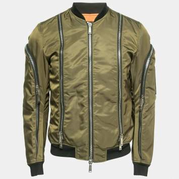 Pre Owned Dsquared2 Green Nylon Zip Detail Bomber Jacket M