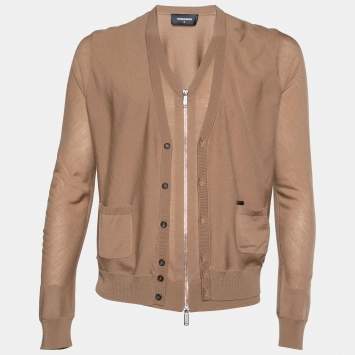 Pre Owned Dsquared2 Brown Wool Double Layered Cardigan M