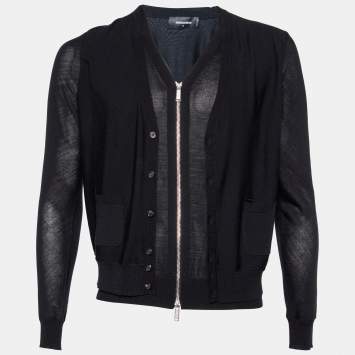Pre Owned Dsquared2 Black Wool Double Layered Cardigan S