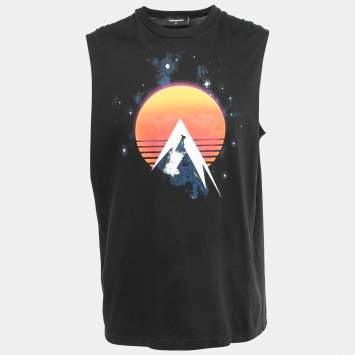 Pre Owned Dsquared2 Black Print Cotton Tank T-Shirt XL