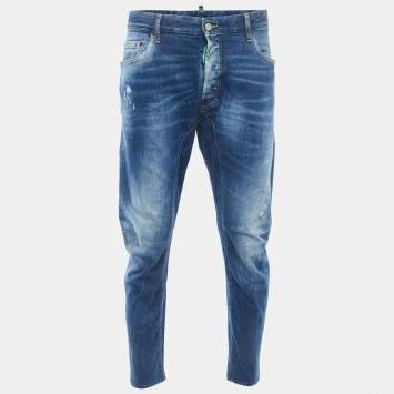 Pre Owned Dsquared2 Blue Washed & Distressed Denim Jeans XXL Waist 38"