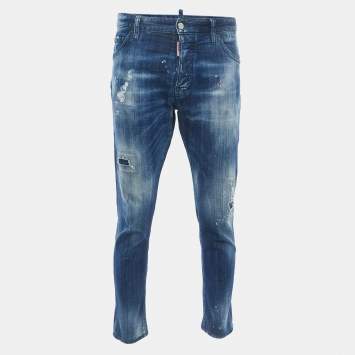 Pre Owned Dsquared2 Blue Distressed & Washed Denim Buttoned Jeans L Waist 36"