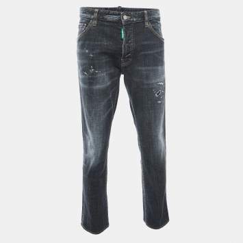 Pre Owned Dsquared2 Dark Grey Distressed Denim Buttoned Jeans XXL Waist 38"