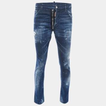 Pre Owned Dsquared2 Blue Washed & Distressed Denim Jeans XL Waist 38"