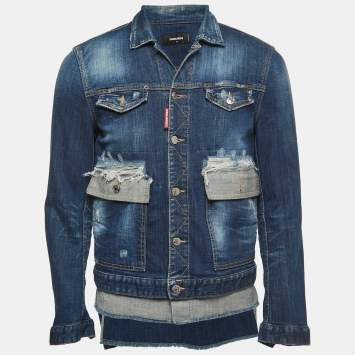 Pre Owned Dsquared2 Blue Distressed Denim Button Front Jacket M