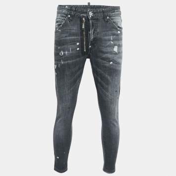 Pre Owned Dsquared2 Grey Distressed Ripped Denim Slim Jeans L Waist 33"