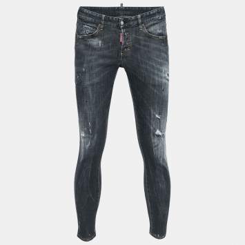 Pre Owned Dsquared2 Grey Distressed Denim Skinny Jeans L Waist 33"