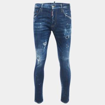 Pre Owned Dsquared2 Blue Distressed Denim Dan Skinny Jeans M Waist 34"