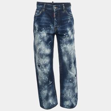 Pre Owned Dsquared2 Blue Washed Painted Effect Denim Jeans M Waist 32"
