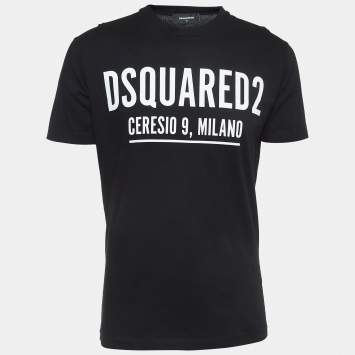 Pre Owned Dsquared2 Black Logo Print Cotton Crew Neck T-Shirt M
