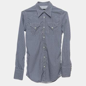 Pre Owned Dsquared2 Blue Print Cotton Button Front Full Sleeve Shirt XXS