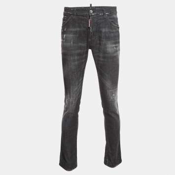 Pre Owned Dsquared2 Black Washed Distressed Denim Buttoned Jeans M Waist 32"