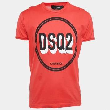 Pre Owned Dsquared2 Red Logo Print Cotton Half Sleeve T-Shirt S