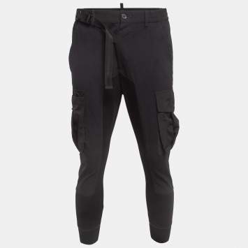 Pre Owned Dsquared2 Black Wool Knit Quilted Pocket Cargo Pants S