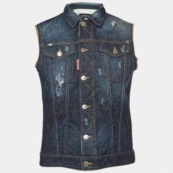 Dsquared2 Navy Blue Distressed Denim Vest M