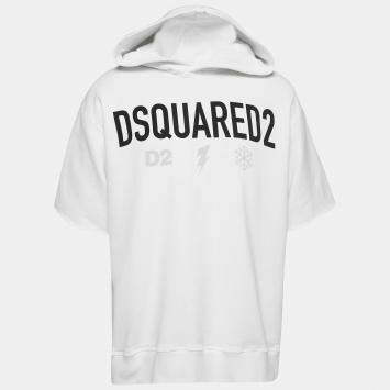 Pre Owned Dsquared2 White Logo Print Cotton Hooded Sweatshirt M